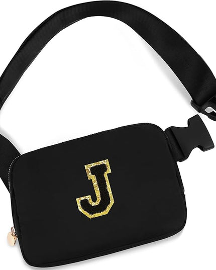 Uygafly Personalized Belt Bag for Women Girls - Fashion Mini Waist Packs with Adjustable Strap - Trendy Travel Fanny Pack Crossbody Bags with Initial Letter - Teen Gifts | Black,Black J