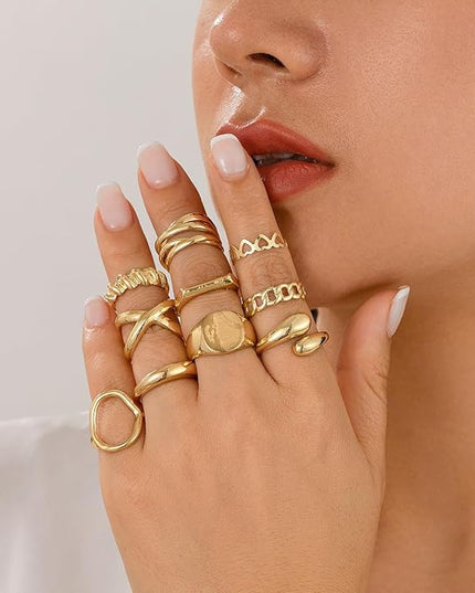 Chunky Rings for Women Adjustable Thick Rings Set Trendy Statement Stackable Ring for Women Chunky Jewlery Irregular Dome Flower Finger Knkuckle Thumb Ring