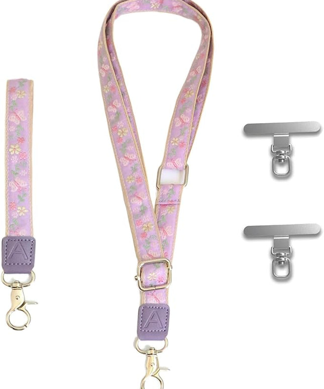 LEMEDE Wrist Keychain and Adjustable Phone Lanyard, Silver Hook Phone Crossbody Strap with 360° Rotating Phone Pads