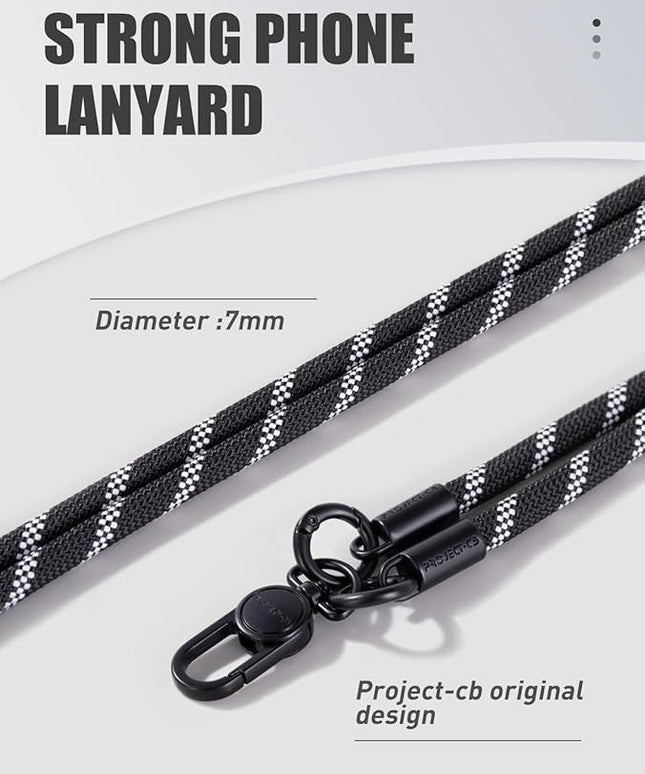 project-cb Phone Lanyard×1,Phone Tether Tab×2,Cell Phone Lanyards for Around the Neck,Rope Lanyard,Universal Adjustable Phone Strap Crossbody,Cell Phone Chain(Blackshadow)