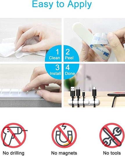 Cord/Cable Organizer White Cord Holder, Wire Organizer USB Cable Management Cord Keeper, 3 Packs Cable Clips for Car Home and Office (7, 5, 3 Slots)