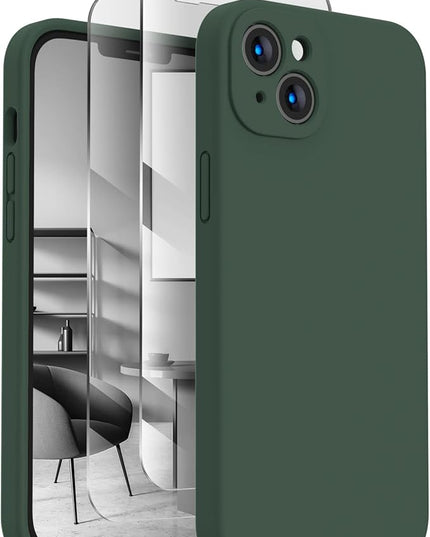 FireNova Designed for iPhone 14 Case, Silicone Upgraded [Camera Protection] Phone Case with [2 Screen Protectors], Soft Anti-Scratch Microfiber Lining Inside, 6.1 inch, Alpine Green