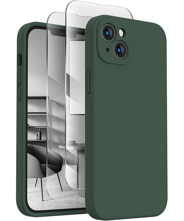 FireNova Designed for iPhone 13 Case, Silicone Upgraded [Camera Protection] Phone Case with [2 Screen Protectors], Soft Anti-Scratch Microfiber Lining Inside, 6.1 inch, Alpine Green