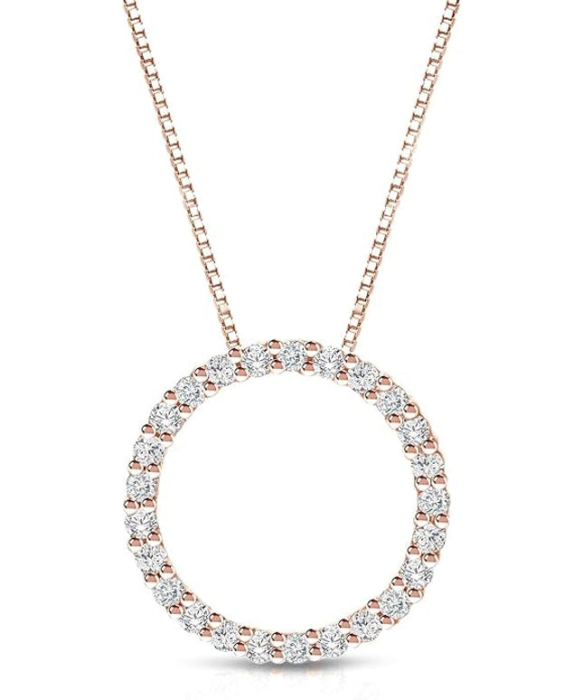 Diamond Wish 1/6 to 1 Carat Diamond Circle of Life Round Pendant Necklace for Women in 14k Gold (I1-I2, cttw) on 18 Inch Long Chain with Spring Ring Clasp