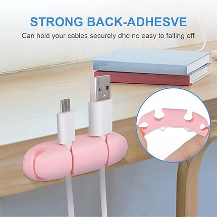 Cable Clips 3PCS Cord Wire Organizer Cable Management Holders 4 Hole Silicone Cable Harness USB Charging Accessory Cable Holder for Office and Home Desk (Pink)