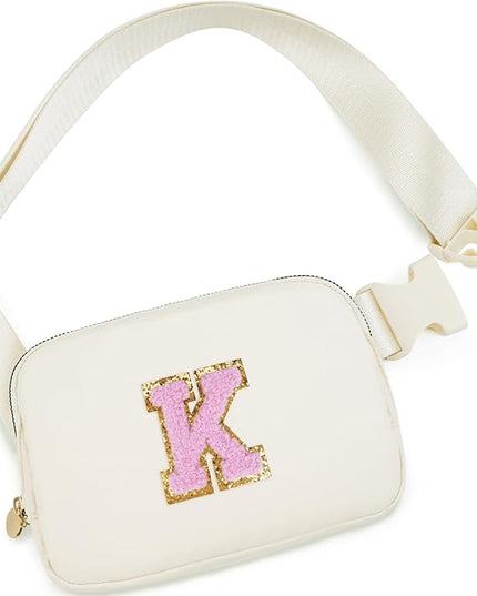 Uygafly Valentines Day Gifts for Teenage Girls,Teen Girls Initial Fanny Pack | Travel Monogrammed Crossbody Bag | 6 7 8 9 10 11 12 13 14 15 16 Years Old Girl Trendy Stuff | Cream,K