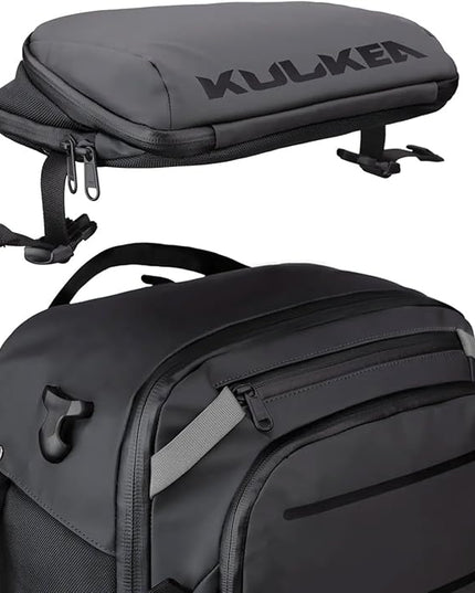 Käydä 44L Travel Backpack - Spacious Carry On Backpack with Detachable Travel Pouch, Magnetic Water Bottle Pocket, Passport and Laptop Pocket - Convertible Boot Bag for Snow Sports (Black/Silver)