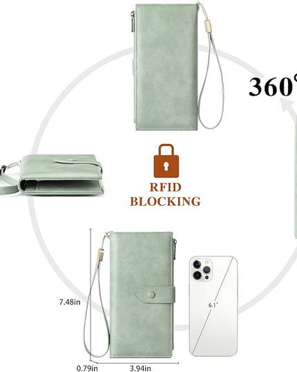 SENDEFN Wallet for Women RFID Blocking Leather Clutch Long Purse Large Capacity Credit Card Holder Wristlet