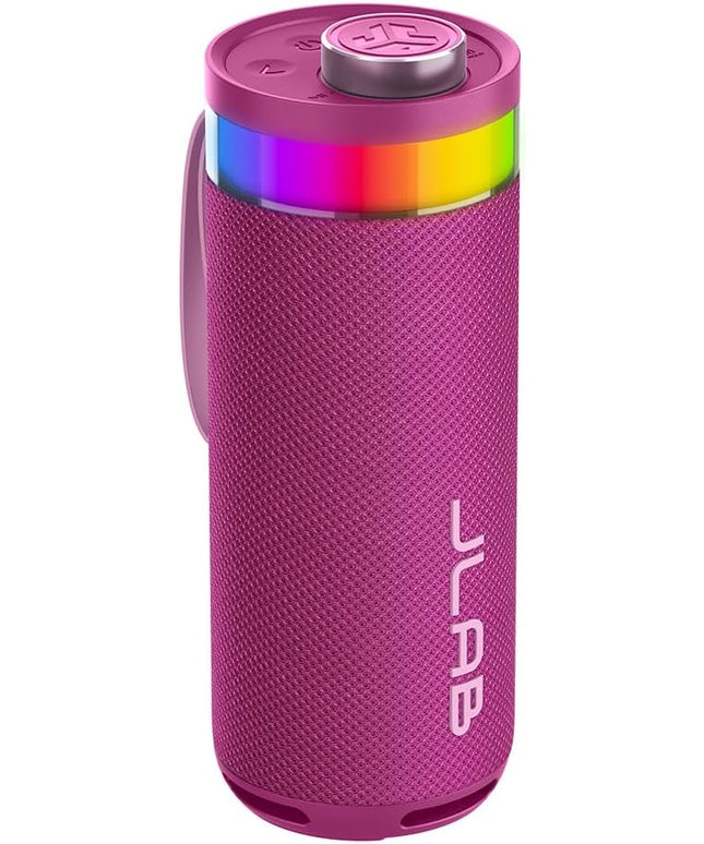 JLab Go Party Portable Bluetooth Speaker, Mulberry, 10 Watts of Power, 16+ Hours of Playtime, IP56 Waterproofing, Customizable RGB LED Lighting, Lab Sync Up to 100 Speakers, Custom Sound in-App