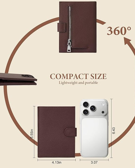 Genuine Leather Passport Holder for Women Men, Hidden Airtag Pocket, RFID Blocking, Zippered Coins Pocket & Cash Compartment Travel Gifts Essentials Passport Cover Case - Coffee