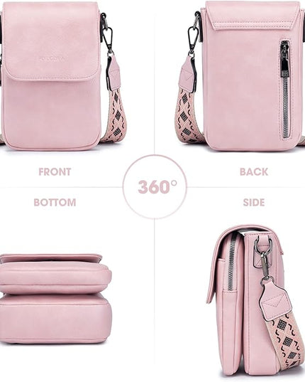 POIUGOYA Small Crossbody Bags for Women Trendy,Leather Triple Compartment Cell Phone Crossbody Wallet Purses with Card Slots