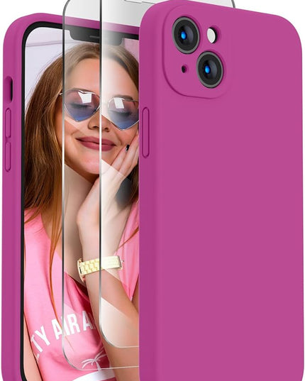FireNova Designed for iPhone 13 Case, Silicone Upgraded [Camera Protection] Phone Case with [2 Screen Protectors], Soft Anti-Scratch Microfiber Lining Inside, 6.1 inch, Shocking Pink