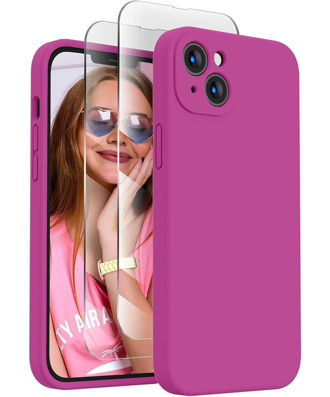 FireNova Designed for iPhone 13 Case, Silicone Upgraded [Camera Protection] Phone Case with [2 Screen Protectors], Soft Anti-Scratch Microfiber Lining Inside, 6.1 inch, Shocking Pink