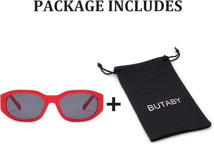 BUTABY Rectangle Sunglasses for Women Retro Driving Glasses 90’s Vintage Fashion Irregular Frame UV400 Protection