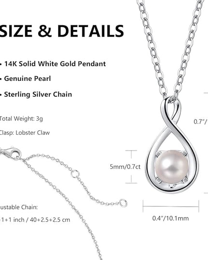 FANCIME 14K Solid Gold Birthstone Pendant with Sterling Silver Chain Infinity Gemstone Necklace Fine Jewelry Anniversary Birthday Christmas Gifts for Women Wife Her