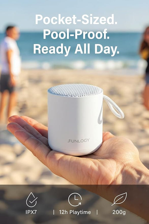 Portable Mini2 Bluetooth Speaker, Wireless Portable Speaker with Deep Bass, IPX7 Waterproof, TWS Stereo Pairing, Built-in Mic, Small Speaker for Shower, Outdoor, Travel, White