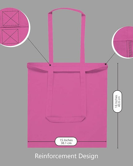 TOPDesign 6-Pack Economical 16"x15" Pink Cotton Tote Bag, Lightweight Medium Reusable Grocery Shopping Cloth Bags, Suitable for DIY, Advertising, Promotion, Gift, Activity
