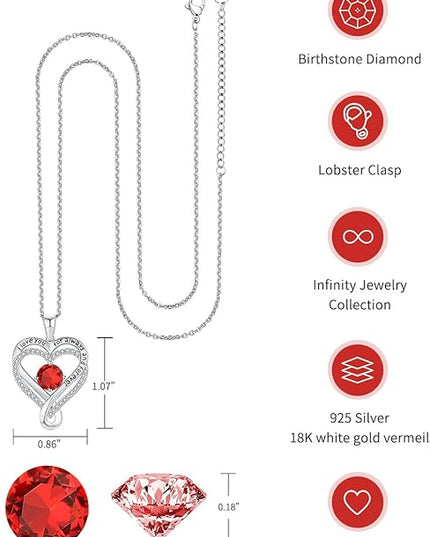 Jewelry for Women Wife Infinity Heart Birthstone I Love You Necklace S925 Anniversary Women Necklaces for Her Wife Birthday Gift Ideas, Birthday Present for Girlfriend Mom Daughter Sterling Silver