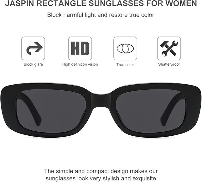 JASPIN Rectangle Sunglasses for Women Men Trendy Y2k Retro 90s Sun Glasses UV Protection Cool Square Frame