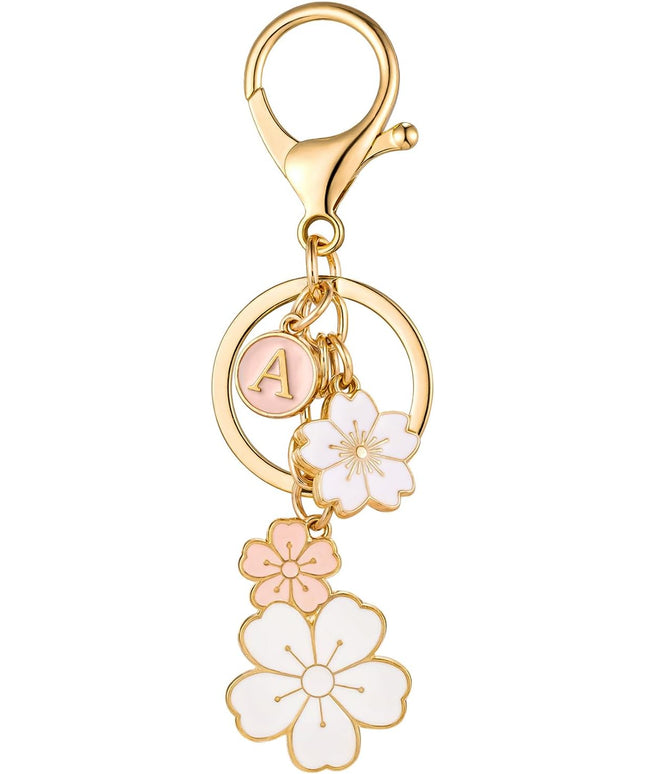 SELOVO Initial Keychain Flower Charms for Key Cute Pink Letter Keyring for Backpack