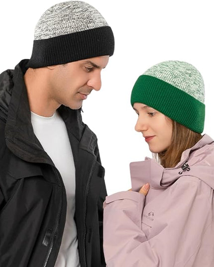 Stylish Wool Knit Short Cuff Fisherman Beanie for Men and Women Patchwork Color Unisex Cap Warm Winter Christmas Hat