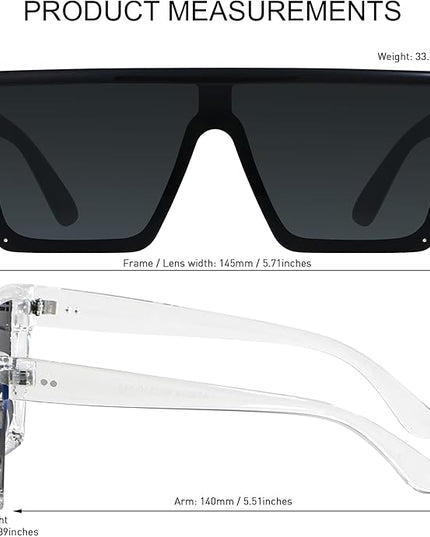 LYZOIT Square Oversized Sunglasses for Women Men Big Flat Top Fashion Shield Large UV Protection Rimless Shades