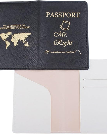 passport holder mrs and mr, Passport Wallets Travel Holder Set,Honeymoon gift, Wedding Bridal Shower Gift,Travel Luggage Tags Passport Cover (Mr. Right and Mrs. Always Right)