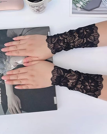 Women's Short Lace Gloves Fingerless for Driving Wedding Wrist Length Bridal Prom Gloves