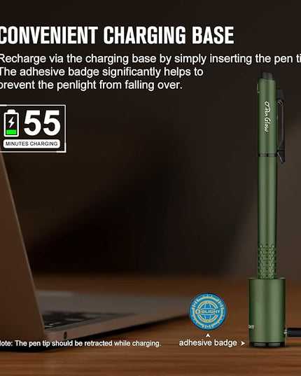 OLIGHT O'Pen Glow EDC Pen Light, 120 Lumens with Green Beam, Rechargeable LED Flashlight for Outdoor Uses, Writing, Adventure, Professional Business Gift(OD Green)