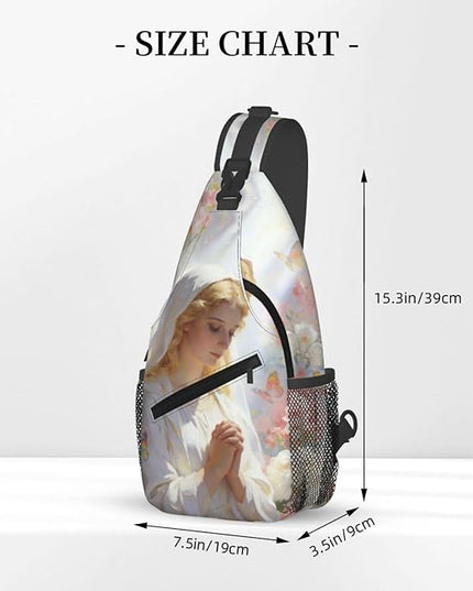 Our Lady of Guadalupe Sling Bag Crossbody Bags Clovers Chest Bag for Travel Hiking for Men Women White Mary 3