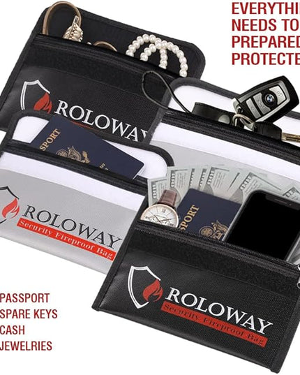 ROLOWAY Small Fireproof Bag (5 x 8 inches), Non-itchy Fireproof Money Bag for Cash, Valuables, Passport, Currency & Keys (2-Pack)
