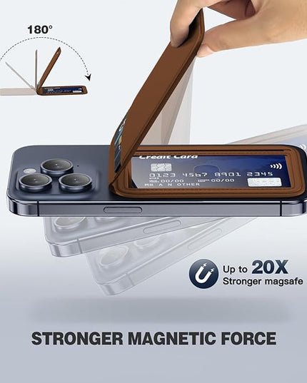 Mag-Safe Wallet for iPhone - Lightweight Magnetic Phone Wallet Stand With Adjustable Leather Card Holder for iPhone 17/16/15/14/13/12 Series, Not for Mini (Brown)
