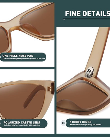 WOWSUN Narrow Small Vintage Polarized Cat Eye Sunglasses for Women