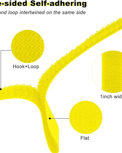 1"x16ft Hook and Loop Straps with 25 Metal Buckles, Adjustable Fastening Cable Straps, Cut-to-Length Cinch Strap, Reusable Nylon Securing Cord Ties for Organizer or Storage, 1 inch Wide,Yellow