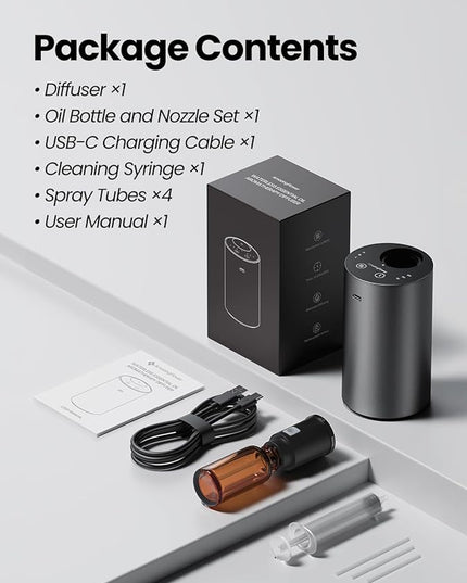 Waterless Essential Oil Diffuser, Rechargeable Scent Diffusers with 3 Mist Levels & Timers, Portable Aromatherapy Diffuser for Home Car Room Studio Office, Iron Grey Metal