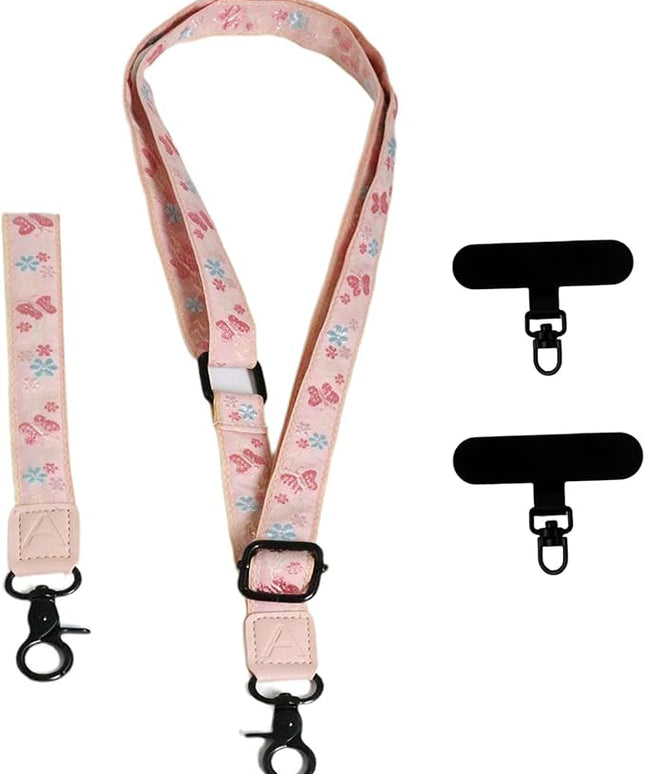Adjustable Lanyard for Phone, Camera, Name Tags, ID card, Keychain and Wristlet Straps with 2 phone pads(Black)