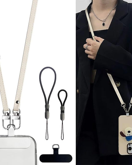 BFSD·DM Phone Crossbody Strap, 2× Pads,1× Leather,1× Phone Wrist Strap,1× Adjustable Finger Strap,Crossbody Phone Lanyards,Compatible with Most Smartphones(Pale Apricot)