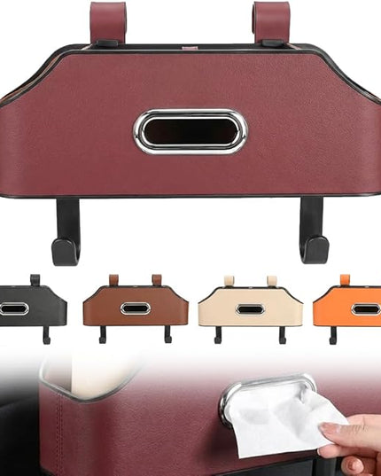 3-in-1 Car Backseat Organizer, 2026 Multifunctional Car Back Seat Storage Organize Box with Cup Holder Tissue Box, for Hold Phones, Snacks, Drinks, Handbags (Red)