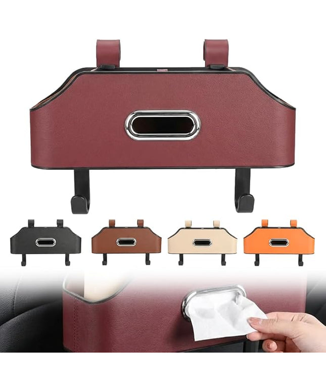 3-in-1 Car Backseat Organizer, 2026 Multifunctional Car Back Seat Storage Organize Box with Cup Holder Tissue Box, for Hold Phones, Snacks, Drinks, Handbags (Red)