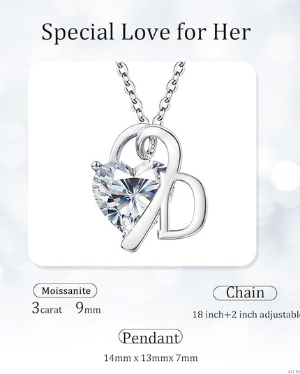 ForeverLove Heart Necklaces for Women, 4-2 Carats Heartshap Moissanite, Silver Pendant Jewelry, Anniversary Birthday Gifts for Wife, Girlfriend, Daughter, Mom