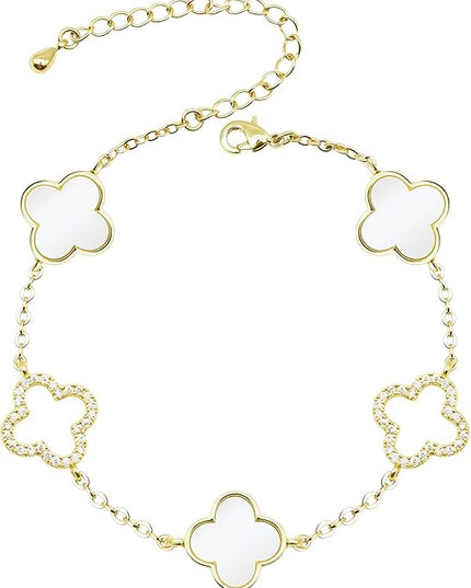 Clover Bracelet for Women 18k Gold Plated Silver Lucky Four Leaf Link Chain Bracelets Charm Trendy Jewelry Gifts for Women
