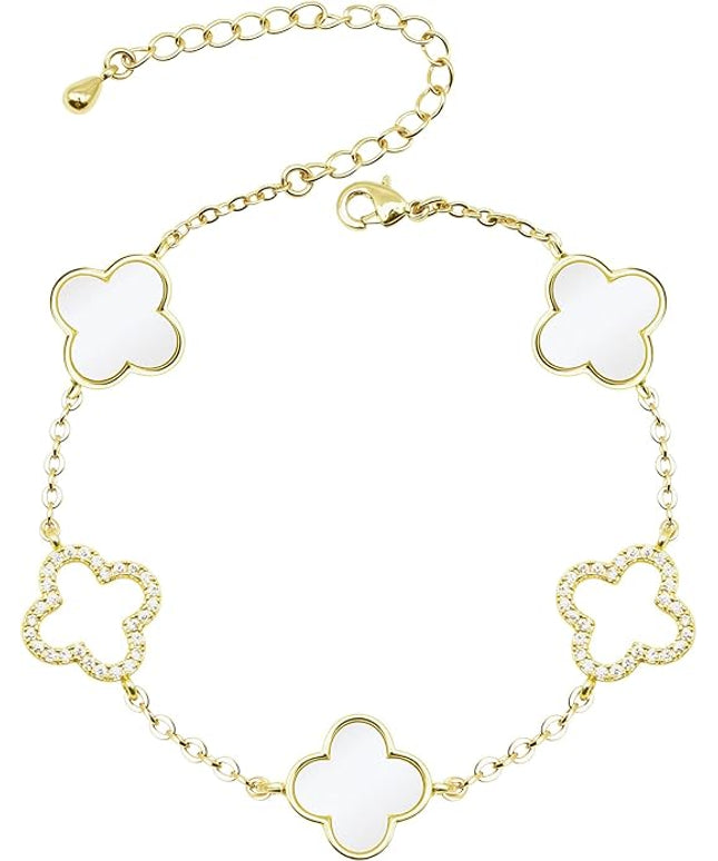 Clover Bracelet for Women 18k Gold Plated Silver Lucky Four Leaf Link Chain Bracelets Charm Trendy Jewelry Gifts for Women
