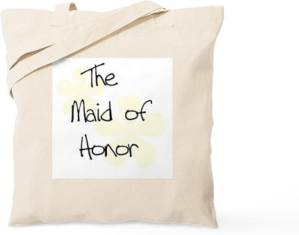 CafePress Yellow Flowers Maid of Honor Tote Bag Reusable Natural Beige Canvas Shopping Bag