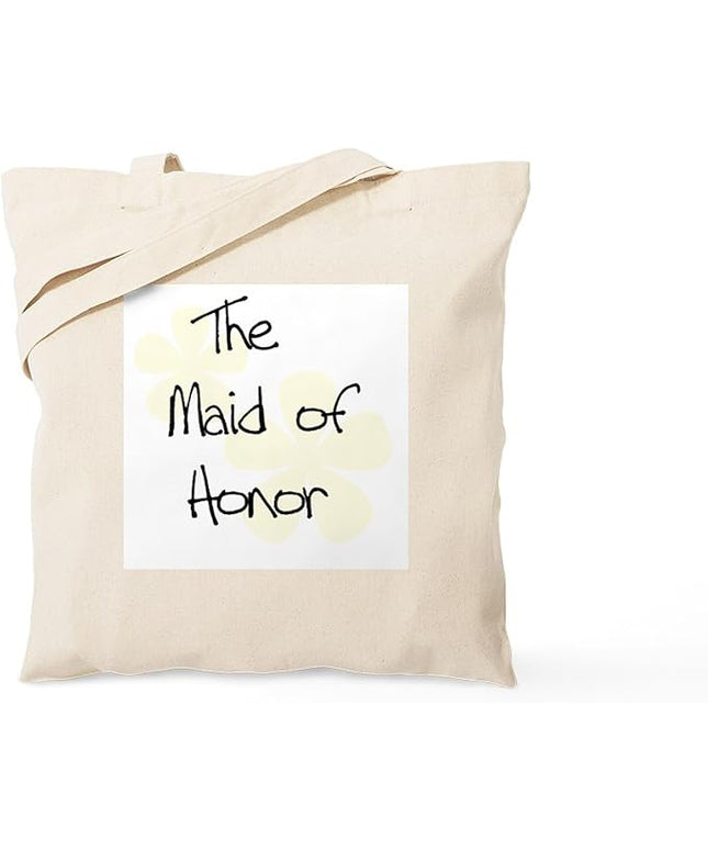 CafePress Yellow Flowers Maid of Honor Tote Bag Reusable Natural Beige Canvas Shopping Bag