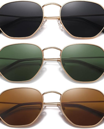 MEETSUN Polarized Hexagon Sunglasses for Women Men Polygon Square Sun Glasses UV400 Protection Metal Frame
