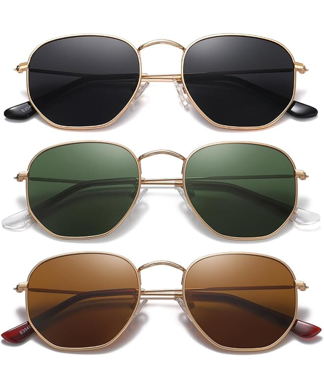 MEETSUN Polarized Hexagon Sunglasses for Women Men Polygon Square Sun Glasses UV400 Protection Metal Frame