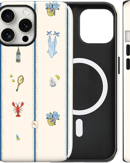 Magnetic for iPhone 15 Case Cute Frog Stripes Phone Case, Summer Shockproof Slim TPU and Hard PC Protective Phone Cover Compatible with MagSafe Designed for Women Girls