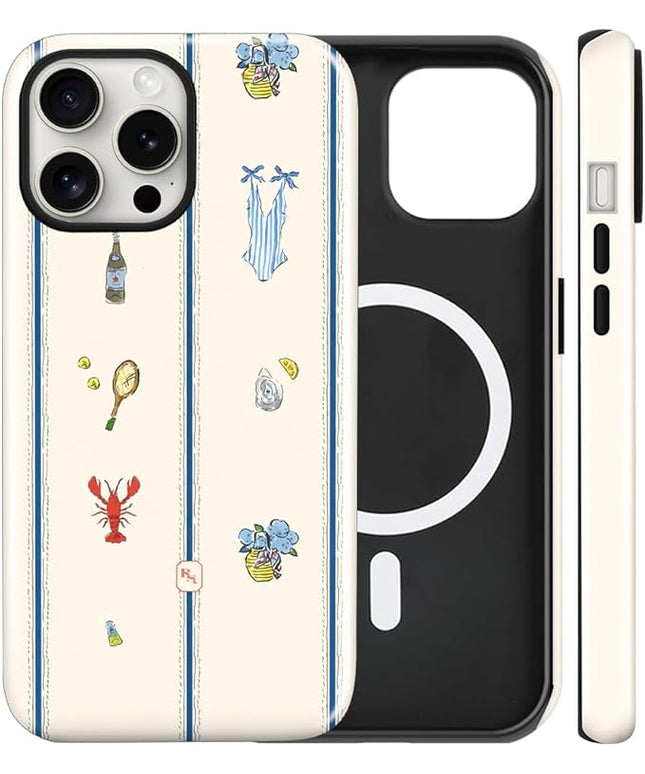 Magnetic for iPhone 13 Pro Case Cute Frog Stripes Phone Case, Summer Shockproof Slim TPU and Hard PC Protective Phone Cover Compatible with MagSafe Designed for Women Girls