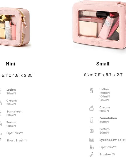 Aveniee Clear Makeup Bag Set (2-Piece Mini & Midi) - Travel Toiletry Organizer for Women, Waterproof Cosmetic Pouch & Car Accessory for Travel Size Toiletries, Pink