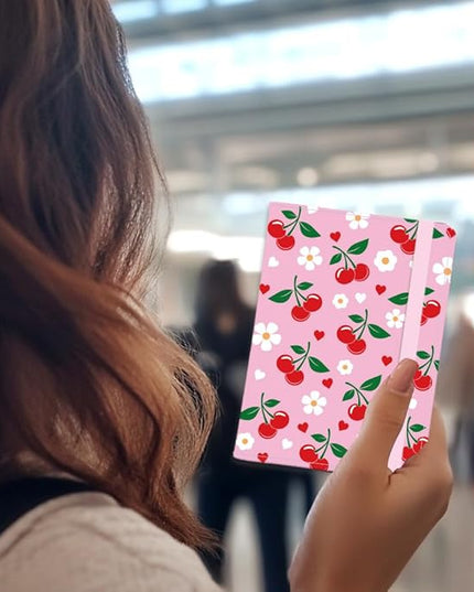 Cherry Passport Holder Cover Cute Flowers Pink Travel Wallet Passport Case with Credit Card Slots for Women Men Travelling Essentials for Flying